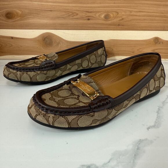 Coach Olive Signature Brown Driving Moccasin Loafers Gold tone hardware sz 7.5 B - Picture 1 of 13